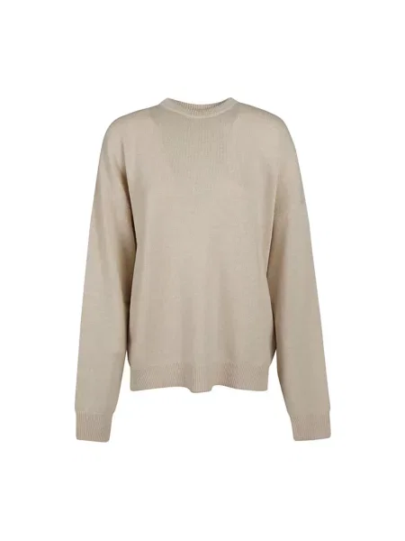 Lniany sweter Balenciaga z okrągłym dekoltem beżowy