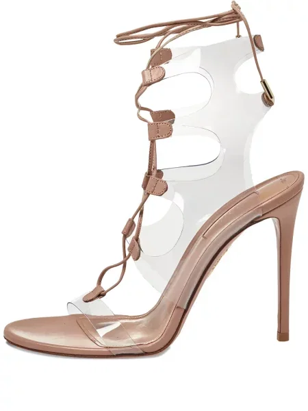 Сандали Aquazzura с връзки с дантела розово