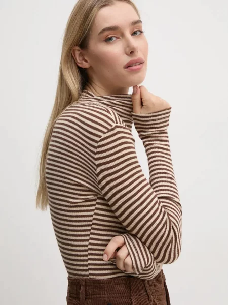 Długi top Pepe Jeans z długim rękawem brązowy