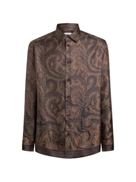Cămașă Etro de mătase cu imagine cu imprimeu animal print maro