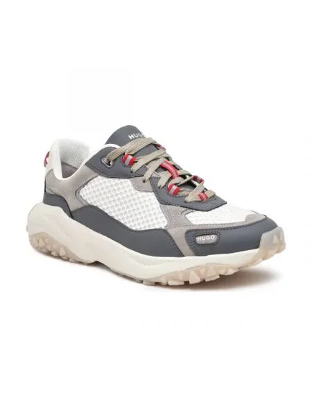 HUGO Sneakers tornacipő bőr hozzáadásával szürke