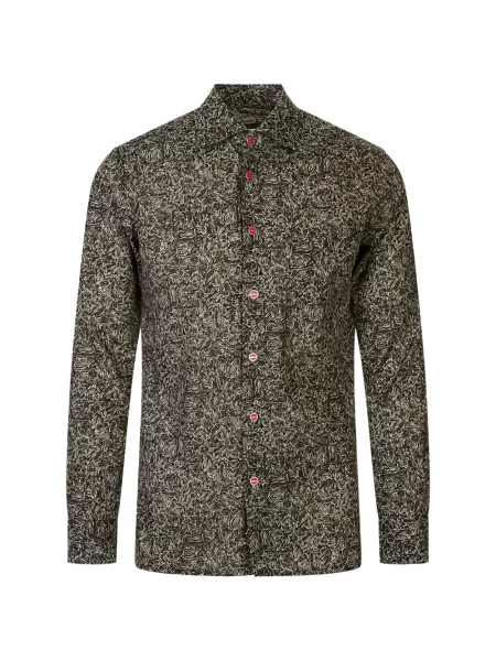 Lung cămașă Kiton cu model floral cu imagine negru