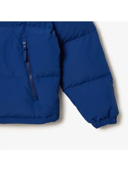 Lacoste Pikowana Wodoodporna Krótka Kurtka niebieska