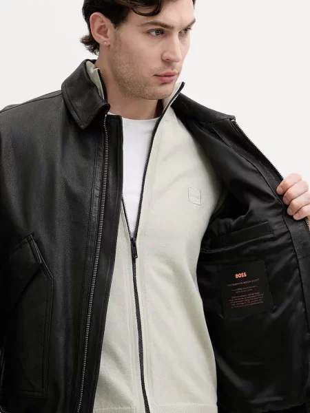 Кожаная куртка Boss Orange оранжевая