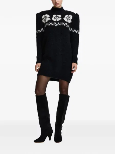 Lung rochie mini Essentiel Antwerp cu model floral tricotate negru