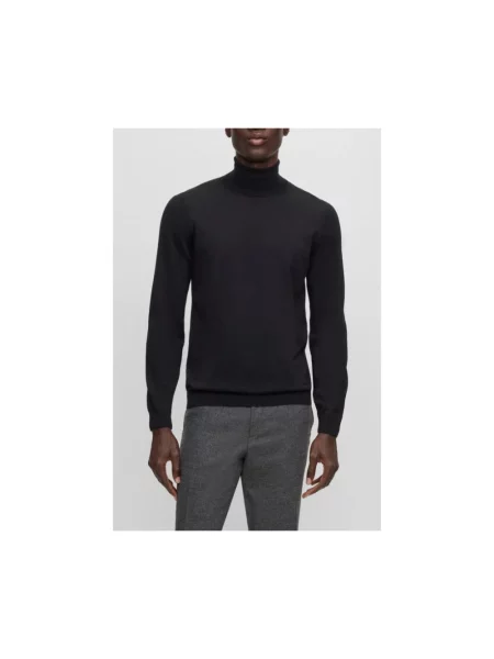 BOSS sweter wełniany lekkie z golferm czarny