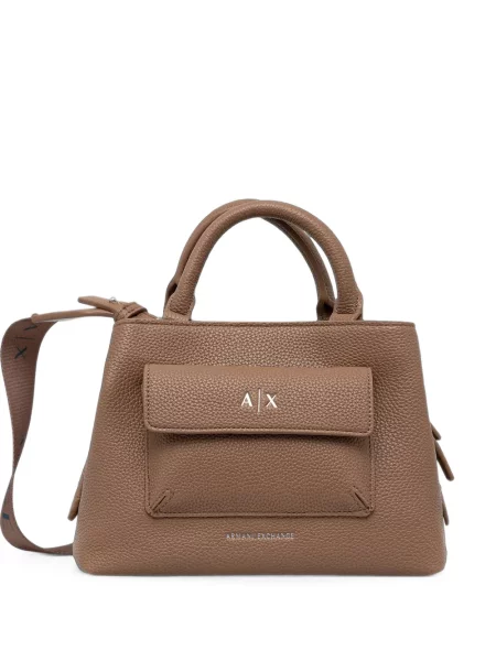 Geantă shopper Armani Exchange cu autograf maro