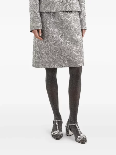 Fustă Dolce & Gabbana cu model floral din jacard argintiu
