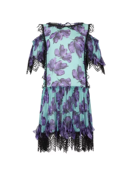 Rochie mini Moschino cu model floral cu imagine din dantelă albastru