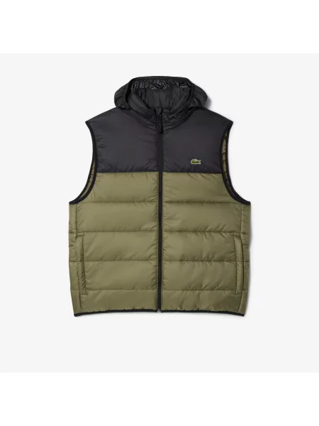 Lacoste Pikowana Kamizelka Khaki Z Kapturem zielona