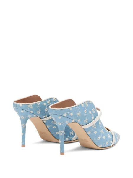 Papuci tip mules Malone Souliers cu model floral albastru
