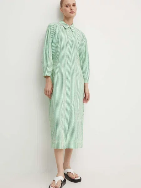 Сукня Day Birger et Mikkelsen Laurie Daily Classic Stripe RD midi розкльошена зелений