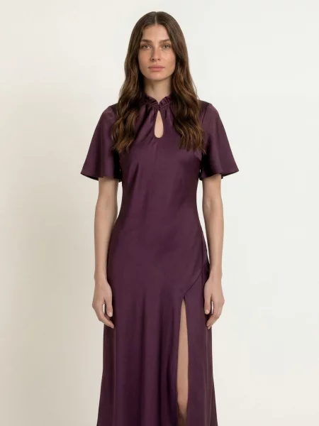 Claudie Pierlot Satynowa Sukienka Z Falbankami lila fioletowa