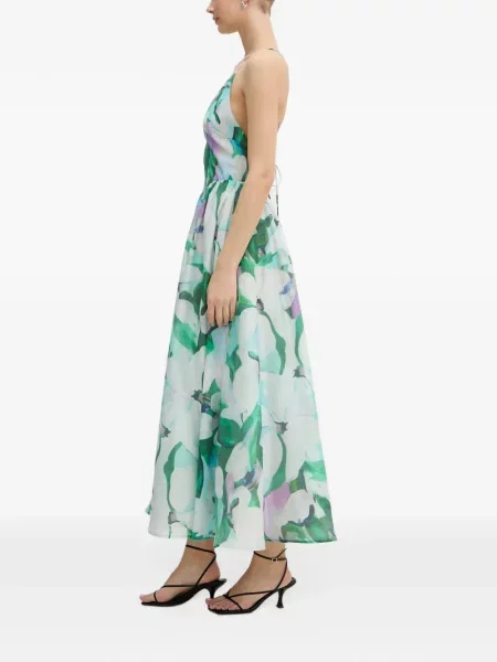 Rochie midi Bardot cu model floral cu imagine albastru
