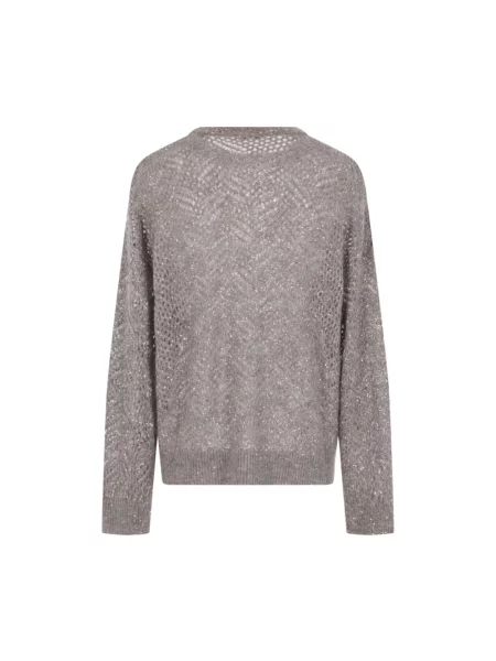 Dzianinowy sweter Brunello Cucinelli z cekinami szary