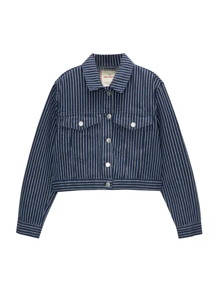 Pull&Bear Geacă de primăvară-toamnă albastru marin alb