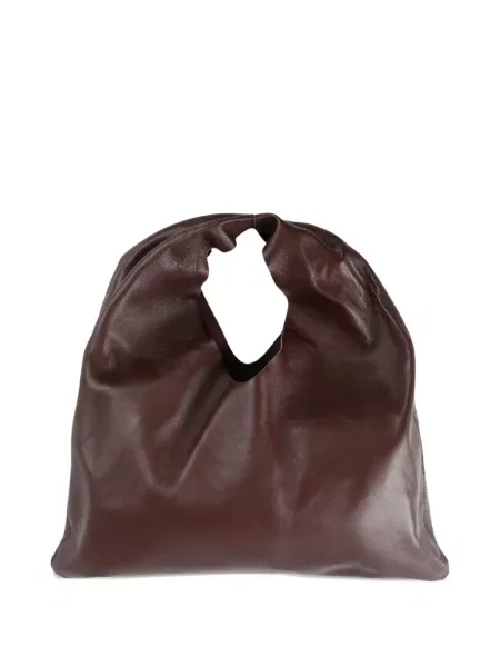 Geanta de piele The Row din piele drapată maro
