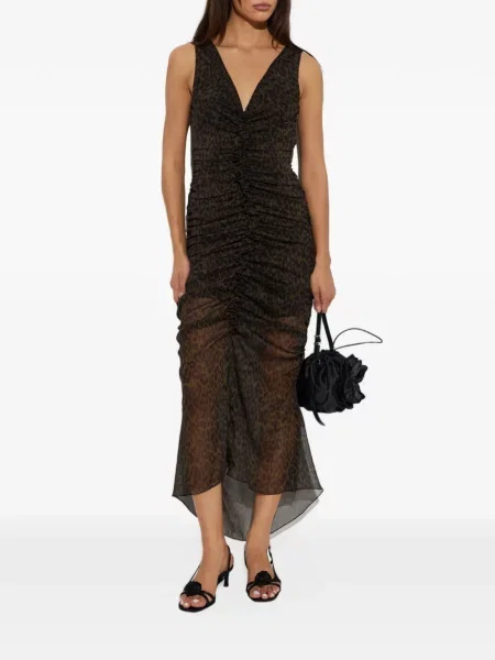 Rochie midi Rotate Birger Christensen cu model leopard cu volane maro