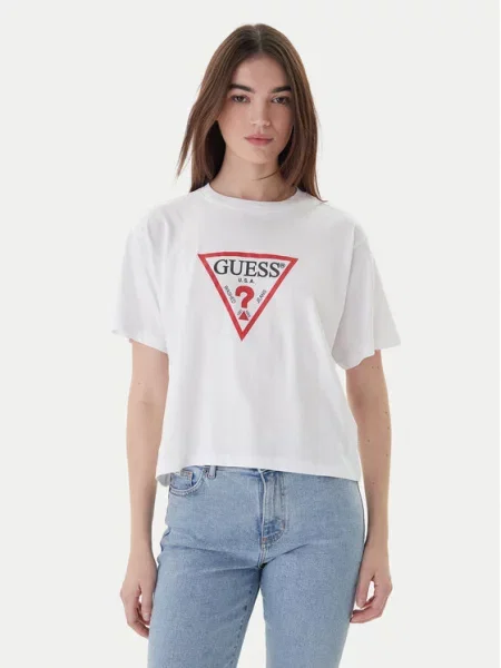 Guess Jeans Majica Boxy Fit bela