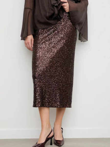 Answear.LAB spódnica midi ołówkowa brązowy