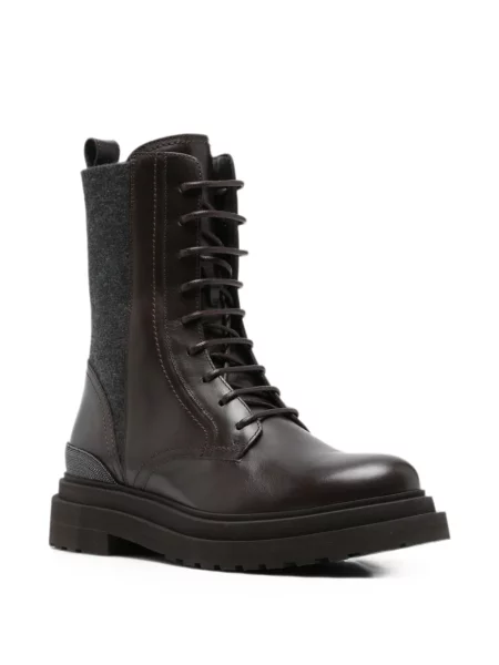 Botine Brunello Cucinelli cu șireturi din piele maro