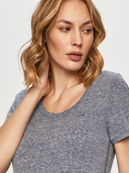 Tommy Jeans basic majica kratkih rukava ženska s pamukom siva