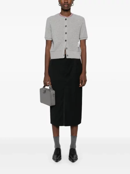 Cardigan Thom Browne cu dungi tricotate gri