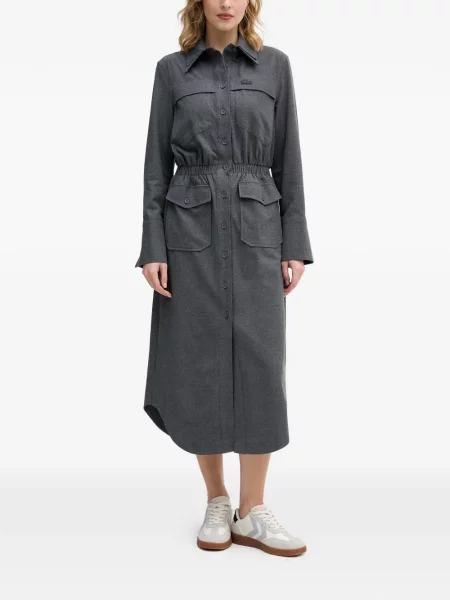 Sukienka midi Lacoste do kolan z kieszenią przednią garniturowa szara