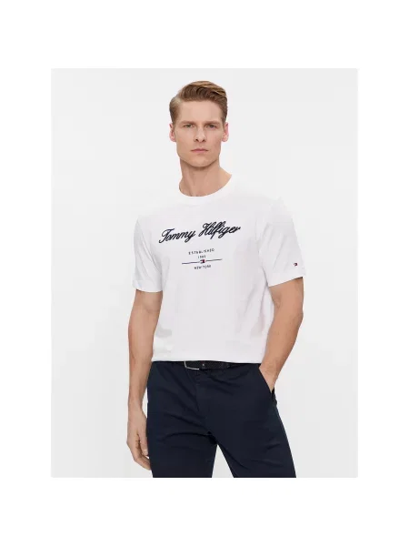 Tommy Hilfiger Majica Script Logo Tee Regular Fit bela
