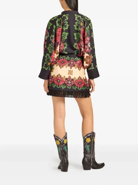 Fustă La Doublej cu franjuri cu model floral negru