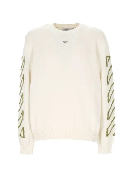 Pulover Off-white cu decolteu rotund alb