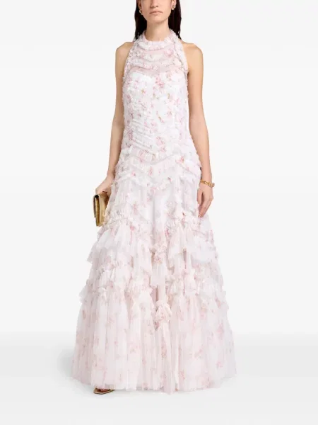 Rochie maxi Needle & Thread cu model floral cu imagine de costum alb