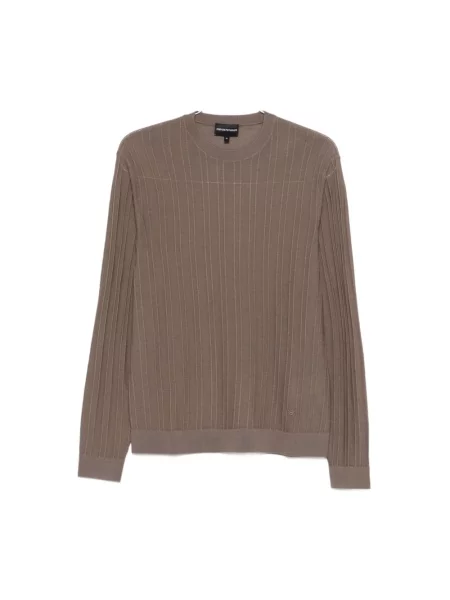 Sweter Emporio Armani wełniany z nadrukiem brązowy