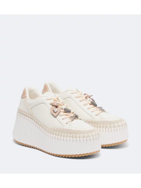 Sneakerși Chloé Nama din piele cu platformă alb