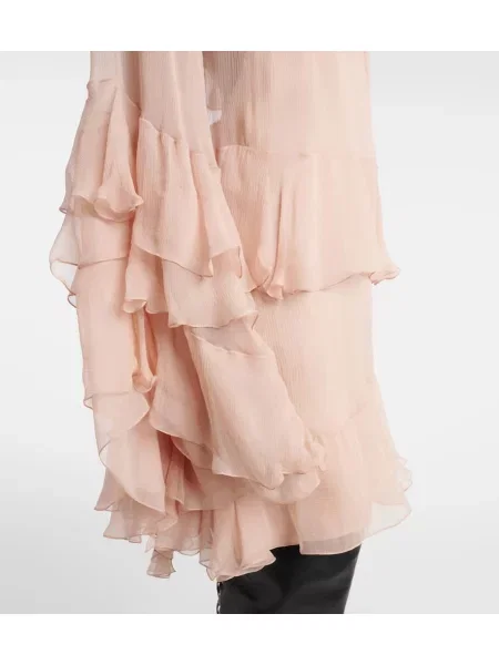 Rochie Chloé de mătase cu volane roz