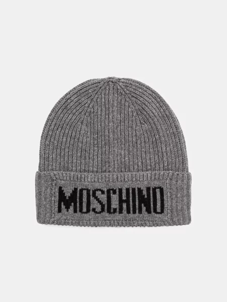 Moschino čepice s příměsí vlny šedý