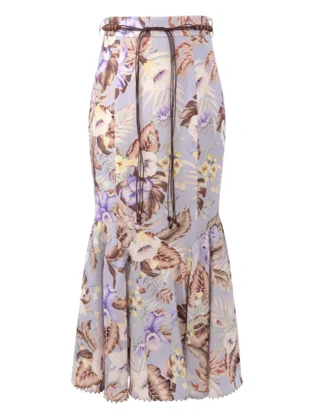 Fustă midi Zimmermann cu model floral cu imagine până la genunchi violet
