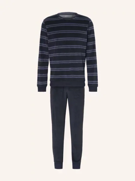 Schiesser Pyžamo Casual Nightwear Z Froté / černošedá modrá