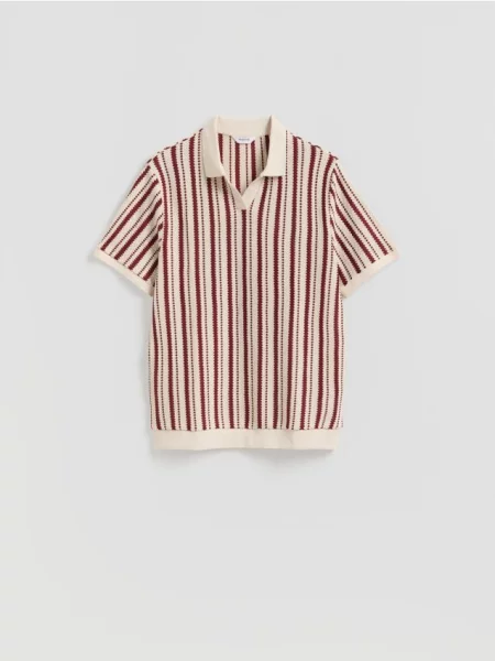 Reserved Tricou polo ajurat crem