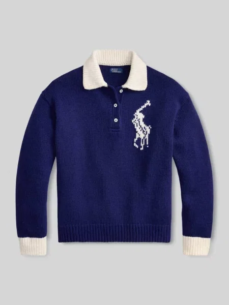 Sweter o kroju relaxed fit z czystej wełny Polo Ralph Lauren niebieski