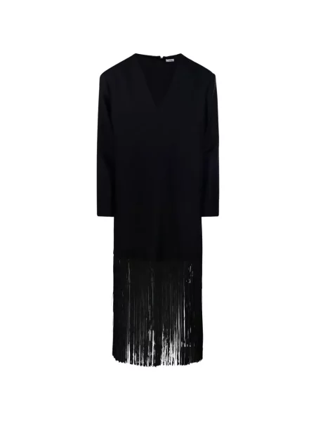 Rochie mini By Malene Birger cu franjuri cu decolteu în V negru