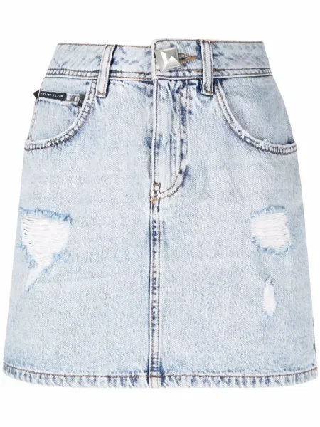 Fustă din denim Philipp Plein zdrențuiți