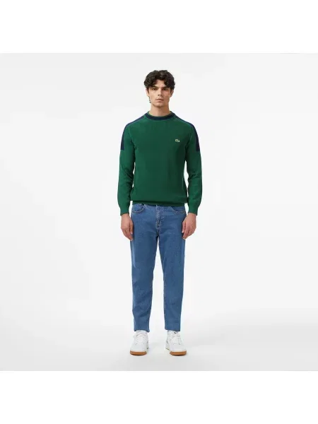 Lacoste Sweter Z Okrągłym Dekoltem Z Blokadą Koloru Classic Fit zielony