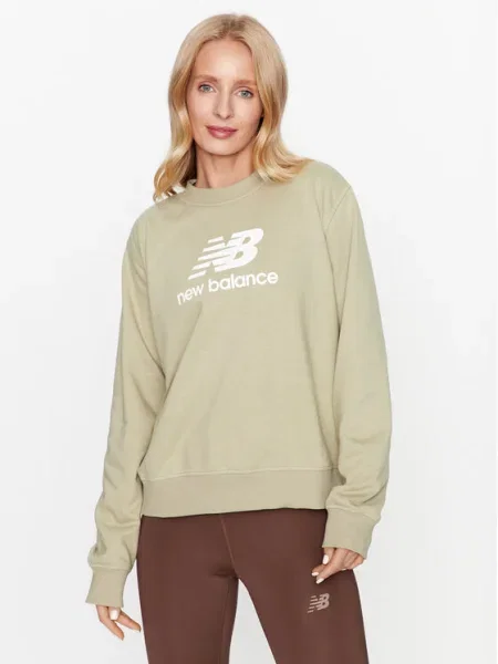 New Balance Bluză Essentials Stacked Logo French Terry Crewneck verde