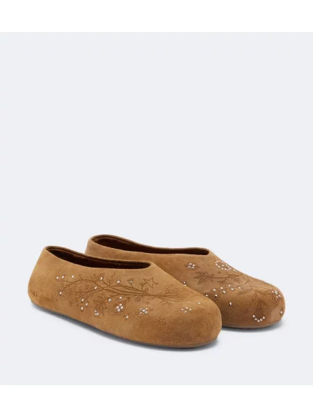 Chiloți Golden Goose din piele de căprioară slip-on cu tepi bej