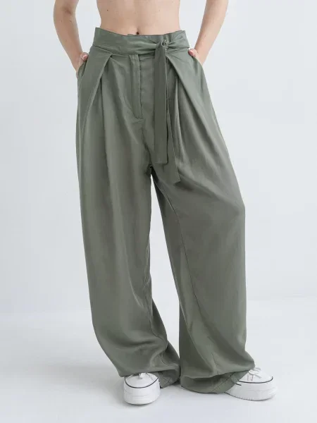 Штани палаццо IJ palazzo-haki бавовна/віскоза хакі