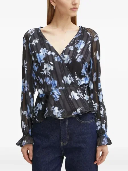 Bluză Guess cu model floral cu imagine plic negru