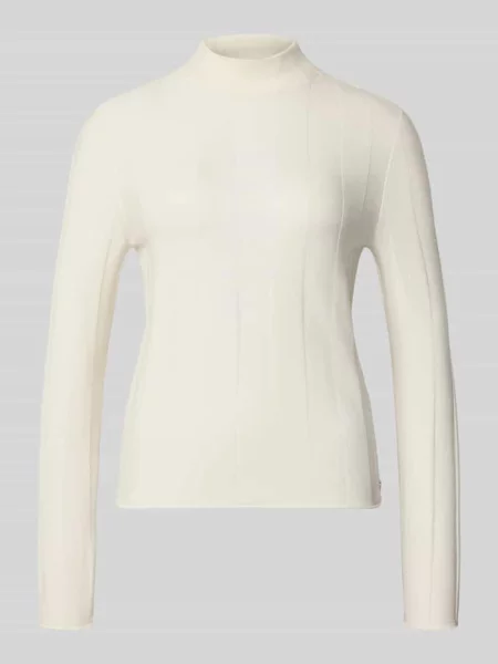 Sweter z dzianiny z mieszanki żywej wełny ze stójką Marc Cain biały