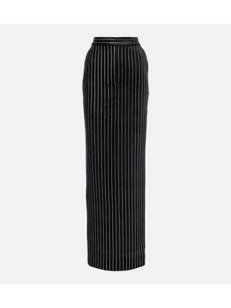 Fusta maxi Alex Perry de catifea cu dungi negru