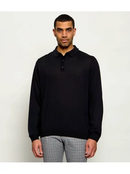 Tricou polo Boss Black de lână negru